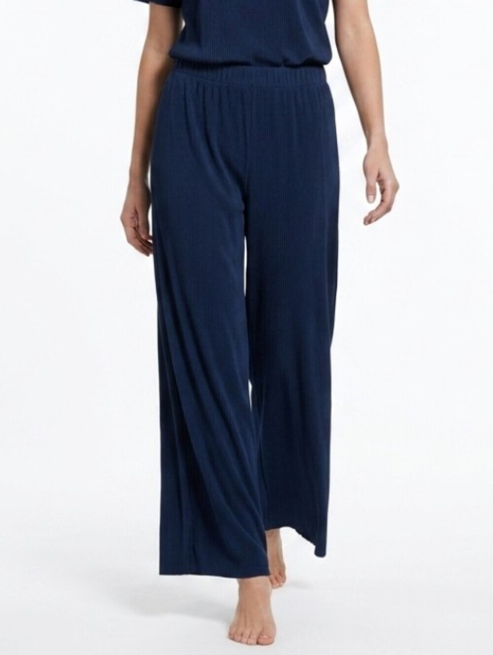 Susan Graver Navy Wide-Leg Pull-On Pants Relaxed Fit Lightweight Travel Sz Large